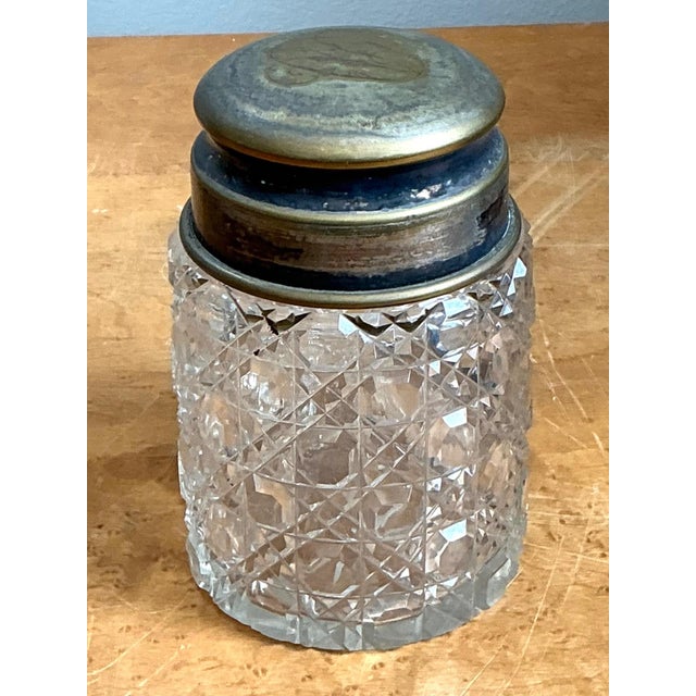 Antique Monogrammed Metal Topped Glass Vanity Jar For Sale - Image 4 of 18
