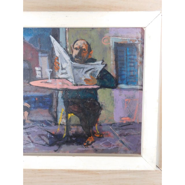 Off-white Louis Bosa (1905-1981) Untitled Signed Oil Painting Cafe Scene For Sale - Image 8 of 13