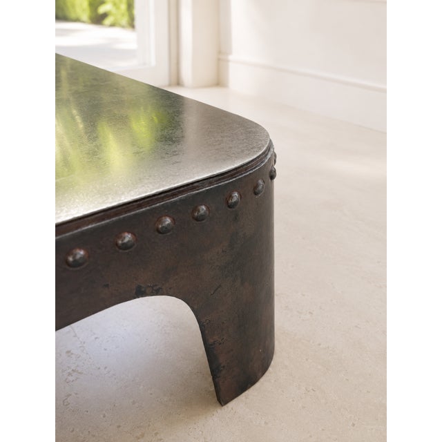 1920s Vintage French Industrial Coffee Table in Riveted Metal, 1920 For Sale - Image 5 of 11