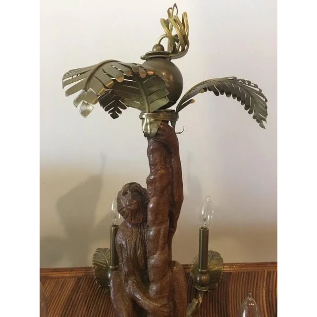 1970s Monkey & Brass Palm Frond Leaf Six-Light Chandelier For Sale - Image 5 of 11