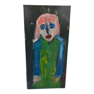 Abstract Painting of a Female With Pink Hair by Artist JoAnne Fleming, Signed (30” X 15”) For Sale