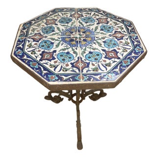 1920s Arts & Crafts California Yellin School Octagonal Mosaic Iron Tile Top Table, Attributed For Sale