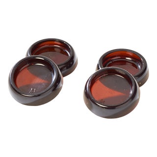 Antique Hazel-Atlas Glass Amber Furniture Coasters- Set of 4 For Sale