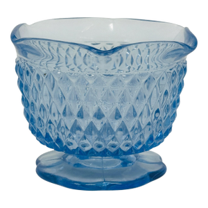 Vintage Indiana Glass Diamond Point Blue Scalloped Candy Dish | Bowl | Compote | Ruffled Edge Glassware