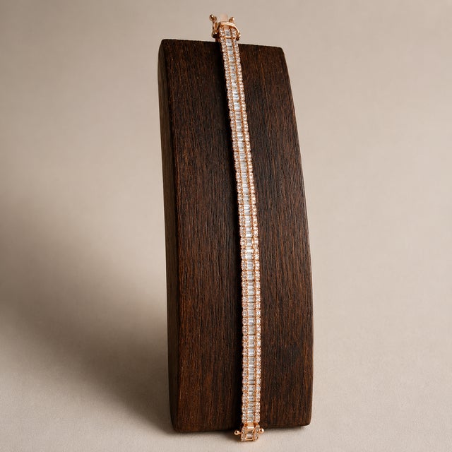 10k Rose Gold 4-7/8 CTTW Natural Round & Baguette Diamond Bracelet, 8 In For Sale In Atlanta - Image 6 of 7