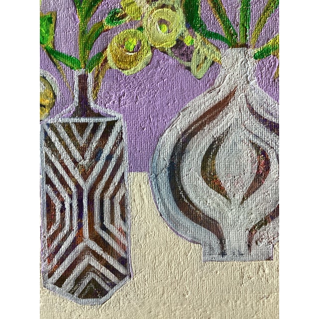 Contemporary Original Abstract Floral Painting on Canvas Colorful Modern Still Life Vase Art For Sale - Image 3 of 5