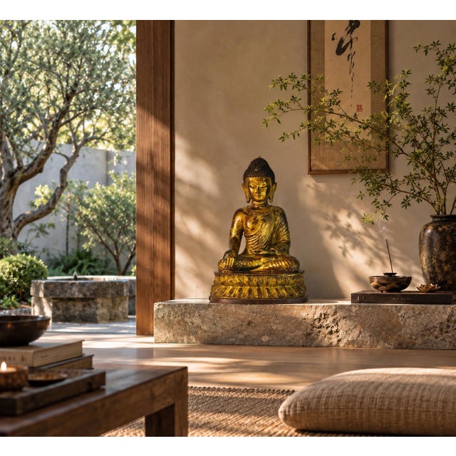 The magnificent 31 lb bronze Buddha statue, crafted in the Ming dynasty style, captivates with its timeless beauty and...