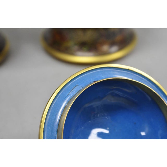 Vintage Cloisonné Chinese Small Enameled Brown Covered Ginger Jar on Stand, Pair For Sale - Image 9 of 18