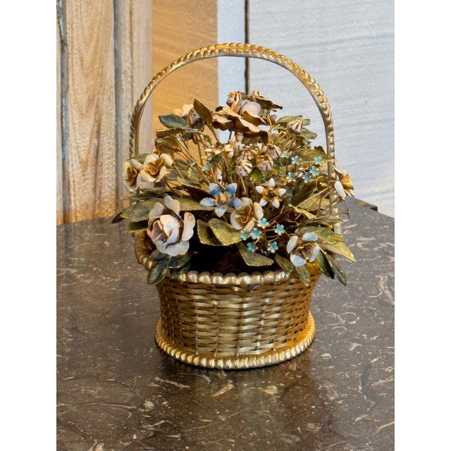 Gold 1950s Janet Hutchison Enameled Flowers Basket For Sale - Image 8 of 8