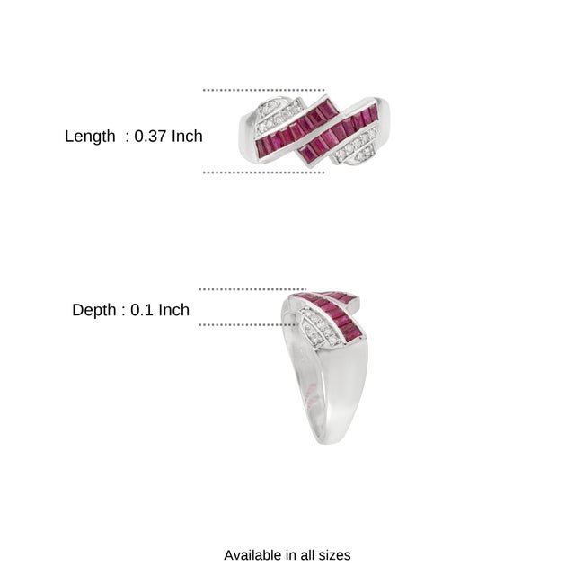 Art Deco Style Baguette Ruby & Diamond Statement Ring in 925 Silver Size 8 For Sale - Image 11 of 15