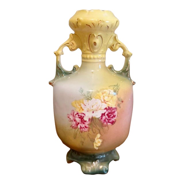 Antique Austrian Amphora Vase With Rose Decoration For Sale