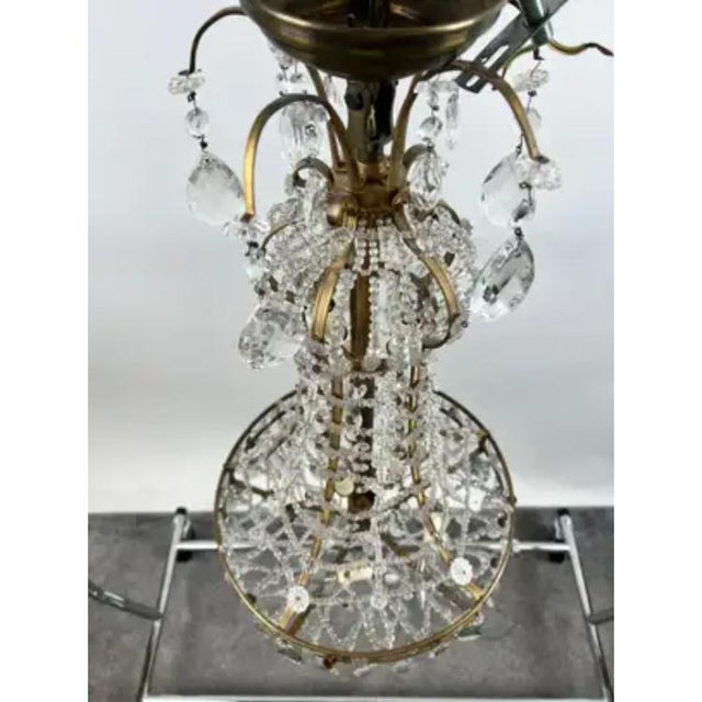 Vintage French Empire Style Gilt Bronze & Tiered Crystal & Beads Chandelier For Sale - Image 9 of 14