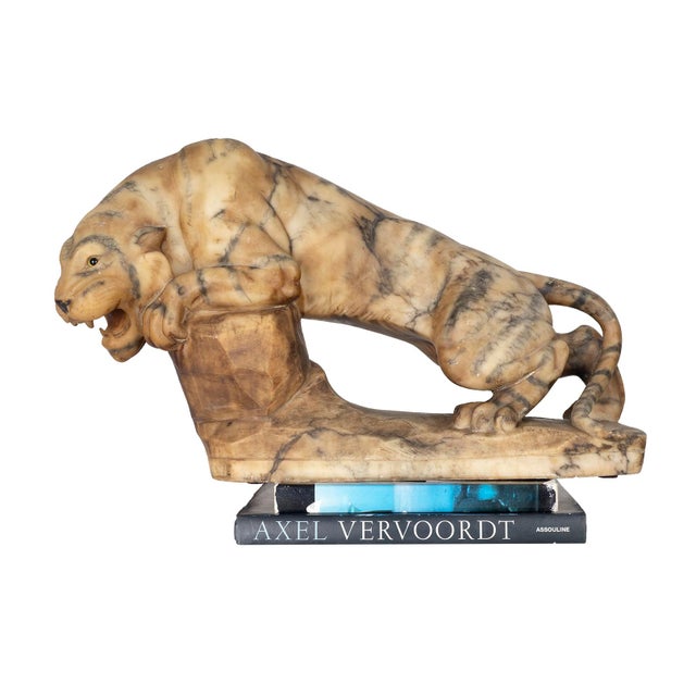 Late 20th Century Carved Alabaster Tiger Sculpture For Sale In Dallas - Image 6 of 9