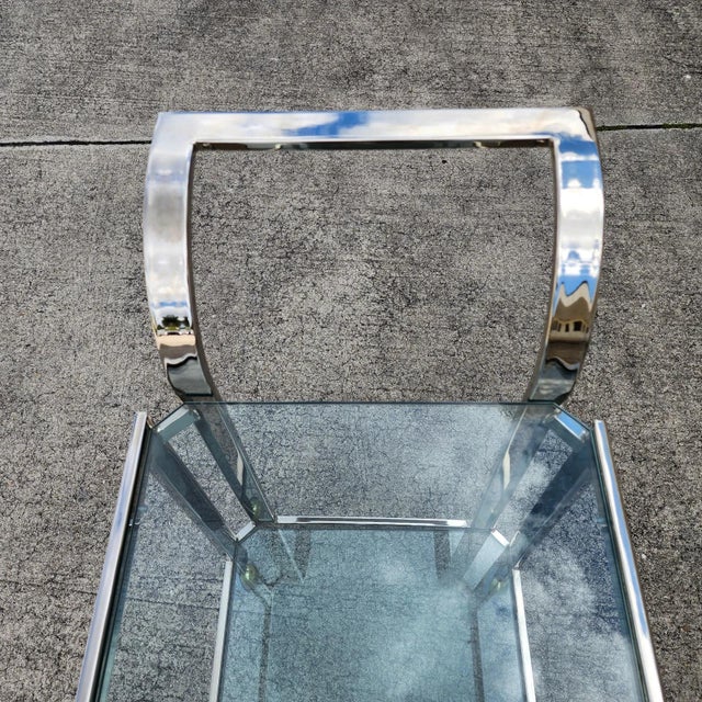 MCM Milo Baughman Style Chrome Bar Serving Cart 1970s For Sale - Image 17 of 18