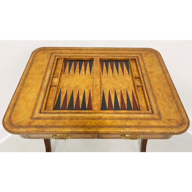 Wood Drexel Heritage Mahogany & Tooled Leather Game Table For Sale - Image 7 of 14