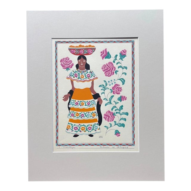 Carlos Mérida Silkscreen Print "Mestiza, Estado de Chiapas" in 16x20 mat 1945 For Sale