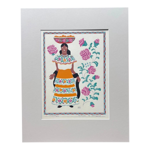 Carlos Mérida Silkscreen Print "Mestiza, Estado de Chiapas" in 16x20 mat 1945