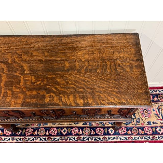 Antique English Jacobean Sideboard Server Entry Sofa Table Oak c.1920s-30s For Sale - Image 16 of 18