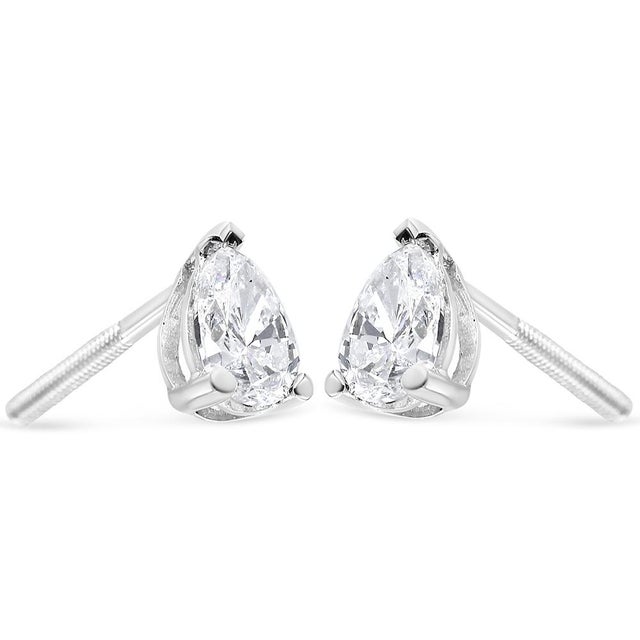 Contemporary 14K White Gold 1.0 Cttw Pear Shape Solitaire Lab Grown Diamond Stud Earrings (F-G Color, VS2-SI1 Clarity) For Sale - Image 3 of 5