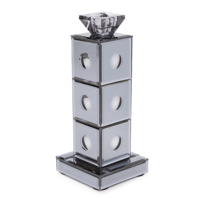 Kenneth Ludwig Chicago Grigio Mirrored Candle Holder For Sale - Image 4 of 11