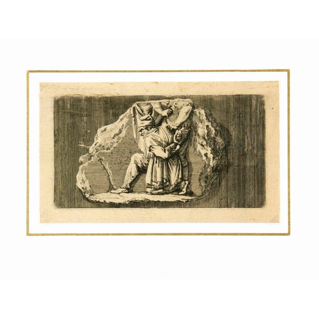 Mesmerizing antique copper engraving depicting a fragment of a frieze of the Roman Empire period, circa 1750. Displayed on...