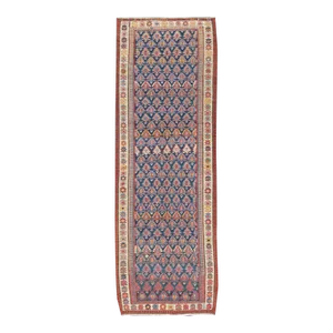 Antique Hand Woven Persian Seneh Kilim Gallery Runner With Geometric and Floral Design