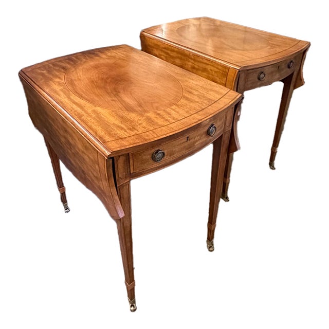 Pair of 1920s English Inlaid Mahogany Dropleaf Pembroke Tables For Sale