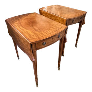 Pair of 1920s English Inlaid Mahogany Dropleaf Pembroke Tables