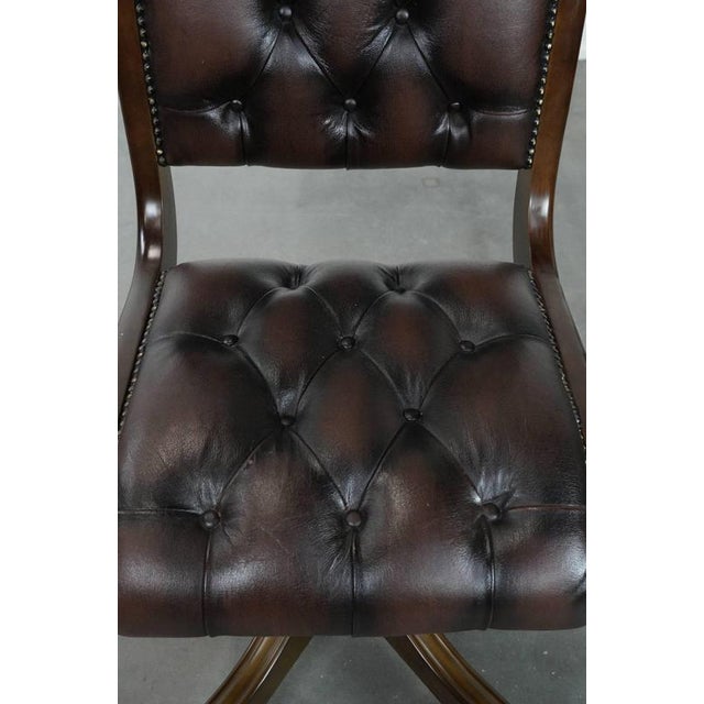 English-Style Chesterfield Swivel Office Chair in Cowhide For Sale - Image 6 of 16