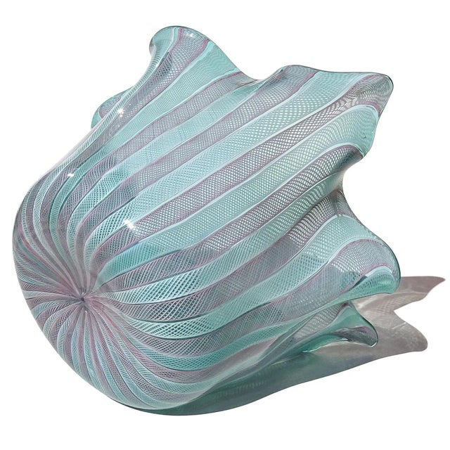 Vintage Fratelli Toso Murano Large Ribbons Italian Art Glass Sculptural Fazzoletto Flower Vase Centerpiece Bowl For Sale - Image 11 of 11