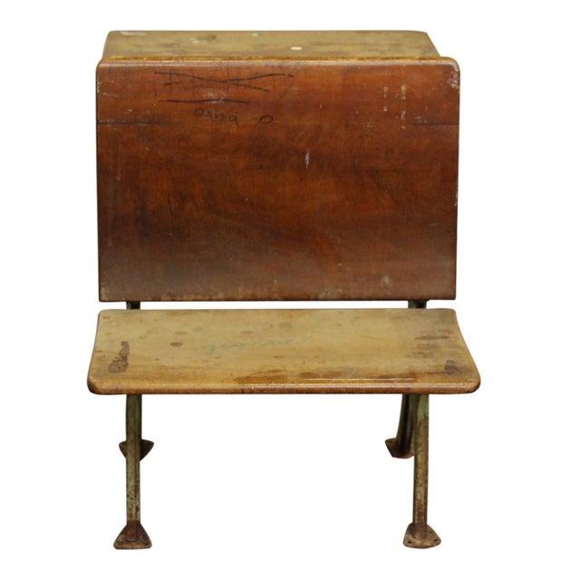 A cast iron and wood antique tandem school desk, size number four. #4 school desks are sized for elementary school...
