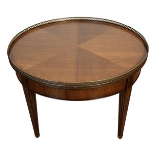 1930s French Louis XVI Style Walnut Coffee Accent Table Brass Gallery Railing For Sale