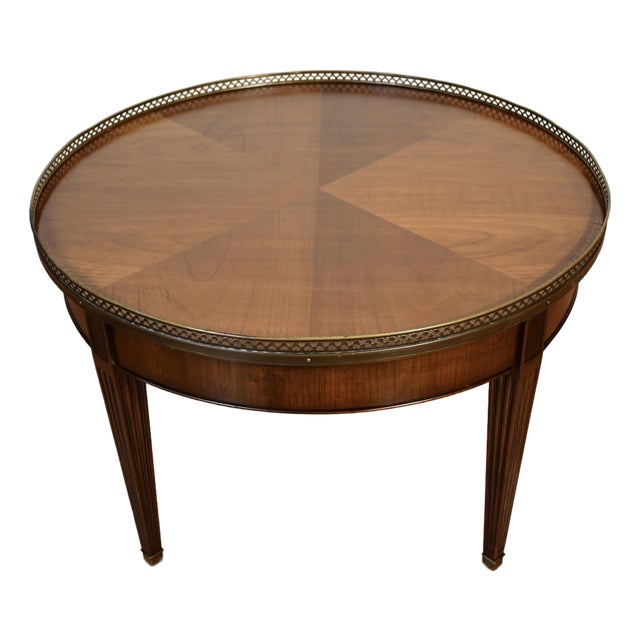 1930s French Louis XVI Style Walnut Coffee Accent Table Brass Gallery Railing For Sale