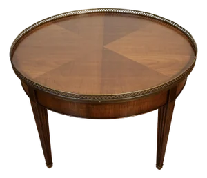 1930s French Louis XVI Style Walnut Coffee Accent Table Brass Gallery Railing