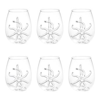 Octopus Stemless Glasses, Set of 6 For Sale