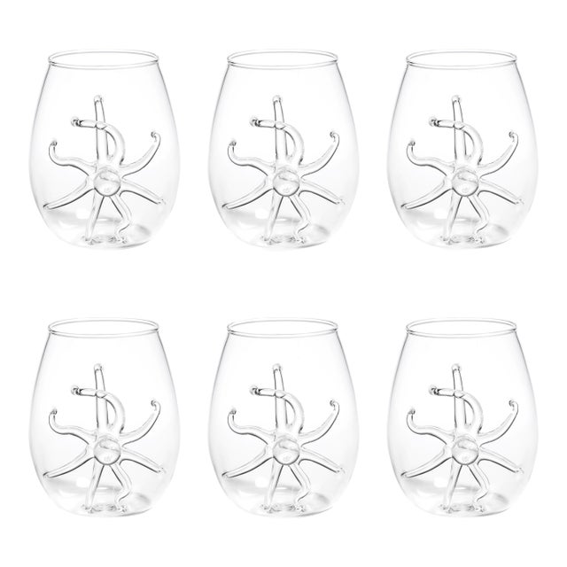 Octopus Stemless Glasses, Set of 6 For Sale