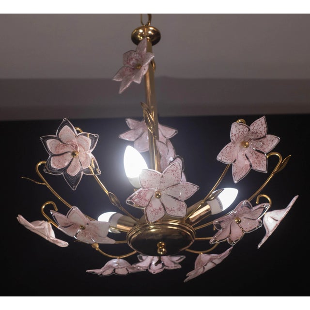 Metal Murano Chandelier Pink Flowers, 1970 For Sale - Image 7 of 11