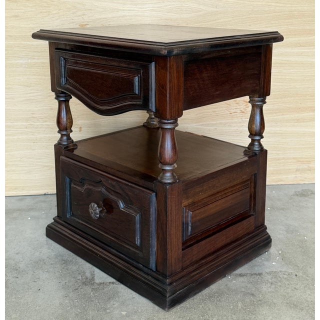 Brown 20th Century Pair of Solid Carved Spanish Nightstands with Two drawers For Sale - Image 8 of 18