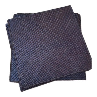 Vintage Handwoven Square Rattan Placemats - Set of 4 For Sale