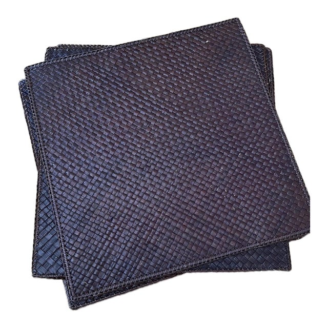 Vintage Handwoven Square Rattan Placemats - Set of 4 For Sale