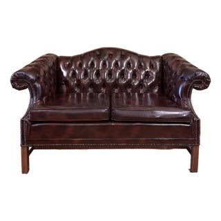 Vintage Kimball Faux Leather Chesterfield Settee For Sale