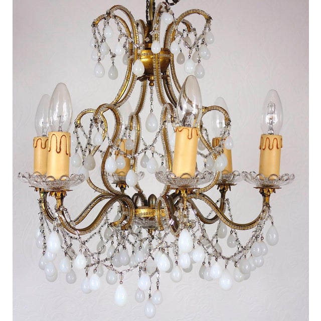 Antique Gilded Metal and Murano Glass Drop Chandelier, 1920s For Sale - Image 10 of 13