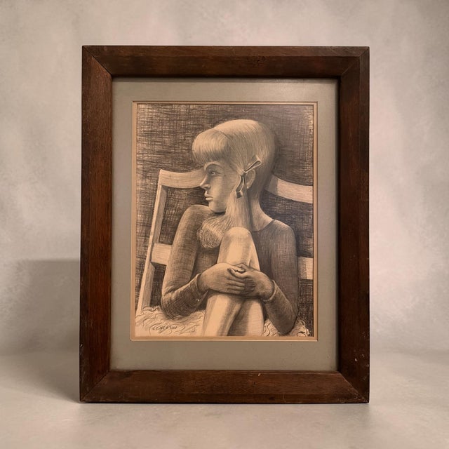 Striking original pencil drawing titled “Ballerina” by California artist H.C. Newton, associated with Santa Fe Springs,...