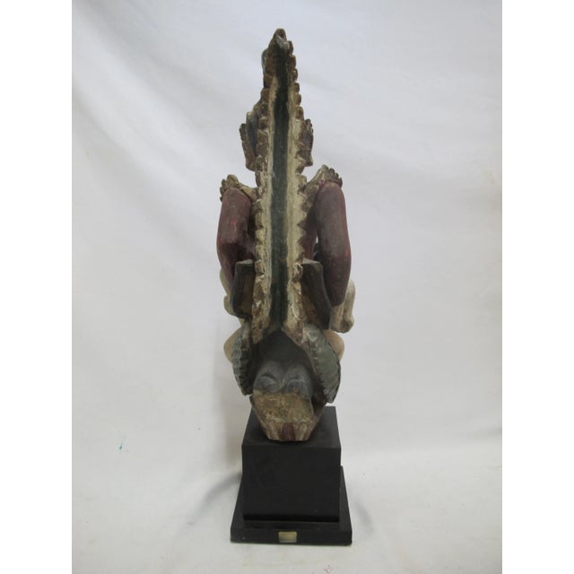 South Asian Carved Wood Buddha Serpent Bird Figural Statue For Sale - Image 4 of 12