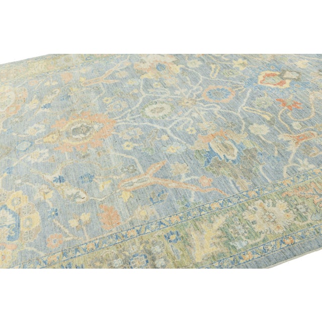 2010s Modern Sultanabad Hand-Knotted Wool Area Rug – Serene Slate Blue & Terracotta For Sale - Image 5 of 11