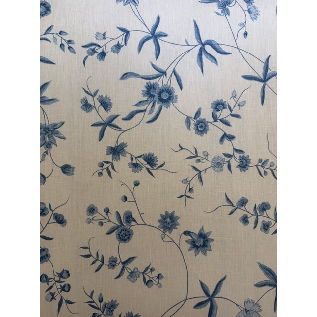 2020s Bennison Chinese Paper - Mono Blue on Oyster Linen Fabric 3 3/8 Yards For Sale - Image 5 of 6