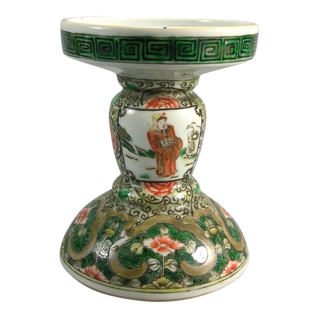 19th Century Chinese Famille-Verte Porcelain Candle Holder For Sale