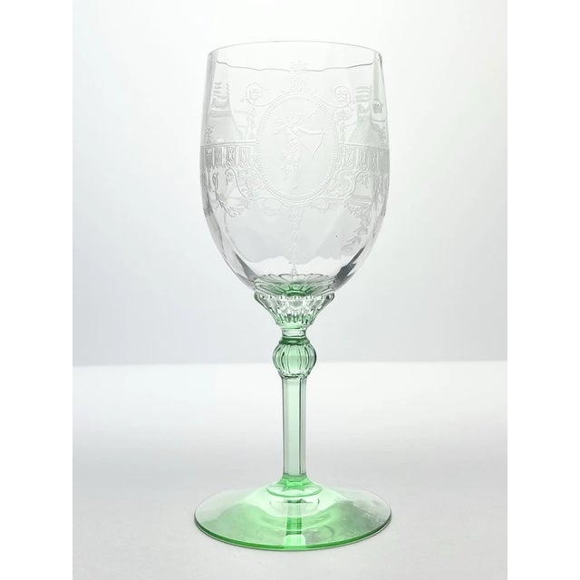 1920s Heisey “Diana Moongleam” 3 Green Stem Water Glasses 7 1/8” 10oz Empress Excellent condition. No chips, cracks, or...