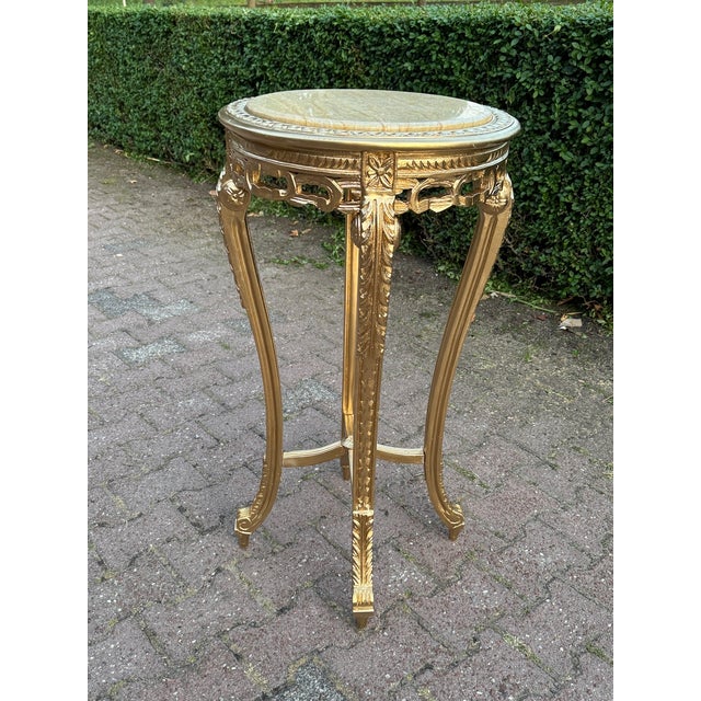 Wood 1970s French Louis XVI Gold Beech Marble Side Table For Sale - Image 7 of 10