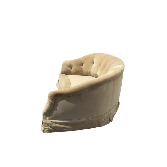Textile Vintage Mid-Century Hollywood Regency Curved Velvet Crescent Sofa For Sale - Image 7 of 9